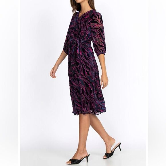 Johnny Was Tavi Black Pink Silk Blend Velvet Burnout Abstract Dress size XS - Picture 2 of 8